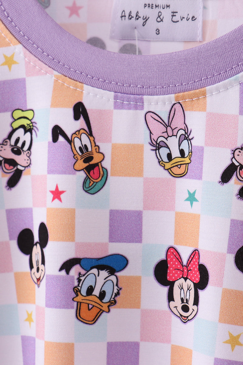 Purple character print bamboo pants set