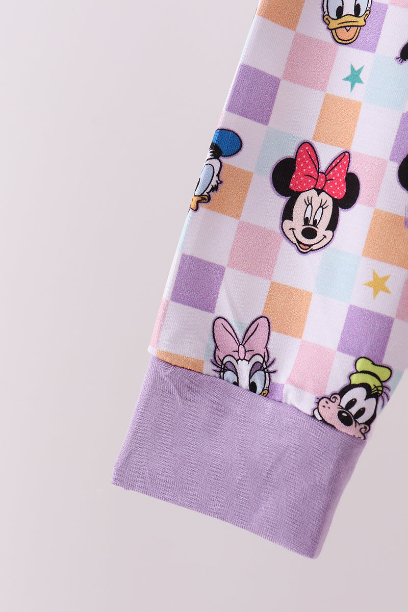 Purple character print bamboo pants set