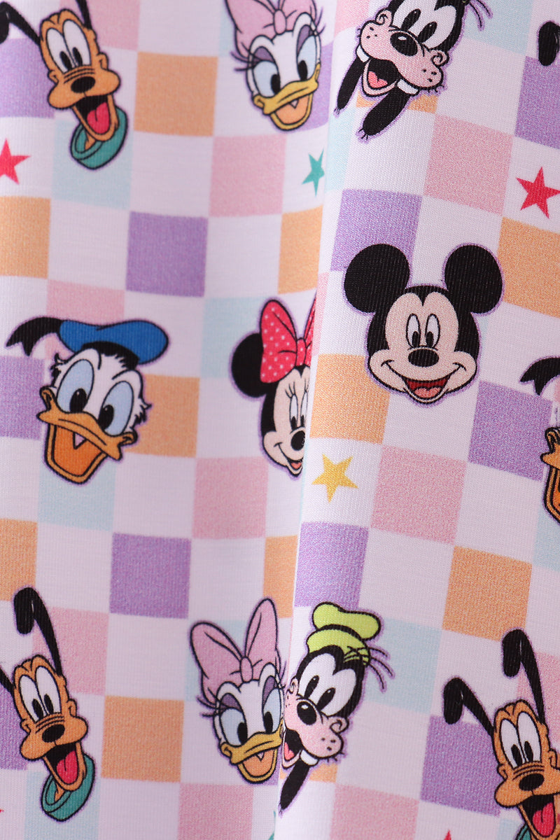 Purple character print bamboo pants set