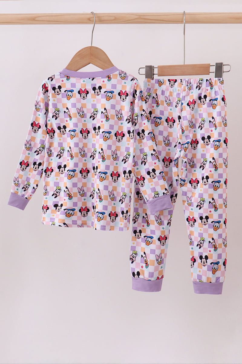 Purple character print bamboo pants set