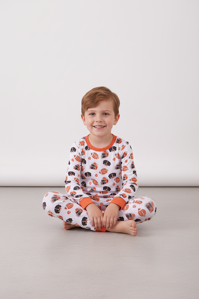 Orange Football print bamboo pants set