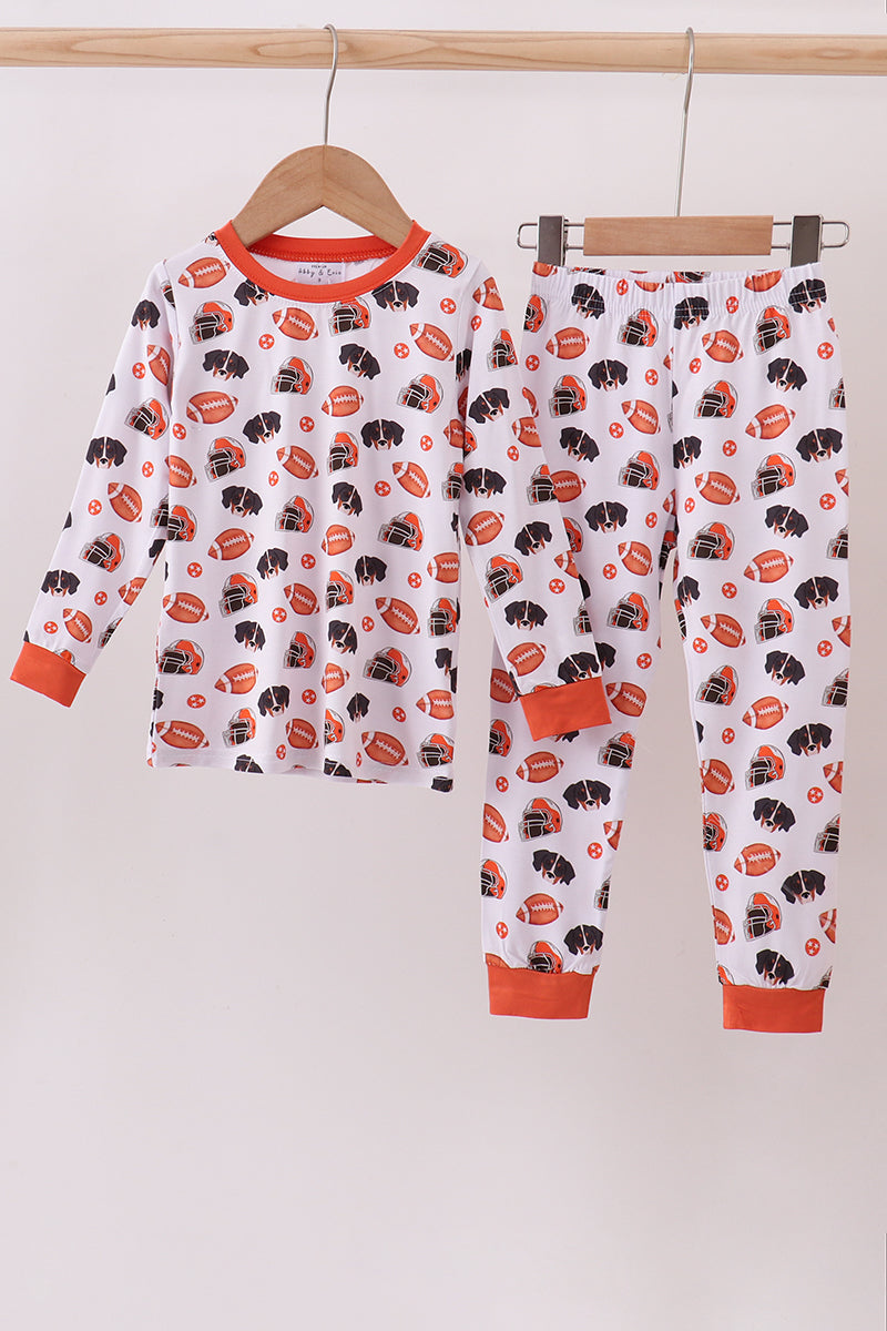 Orange Football print bamboo pants set