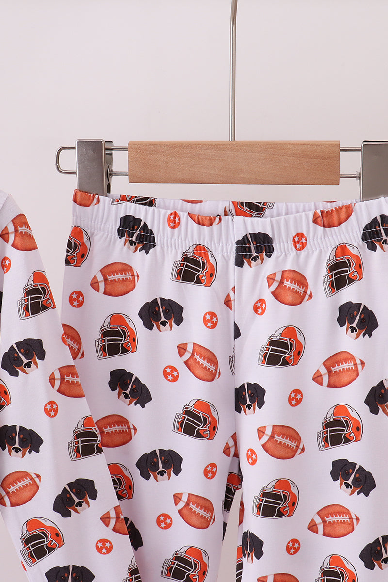 Orange Football print bamboo pants set
