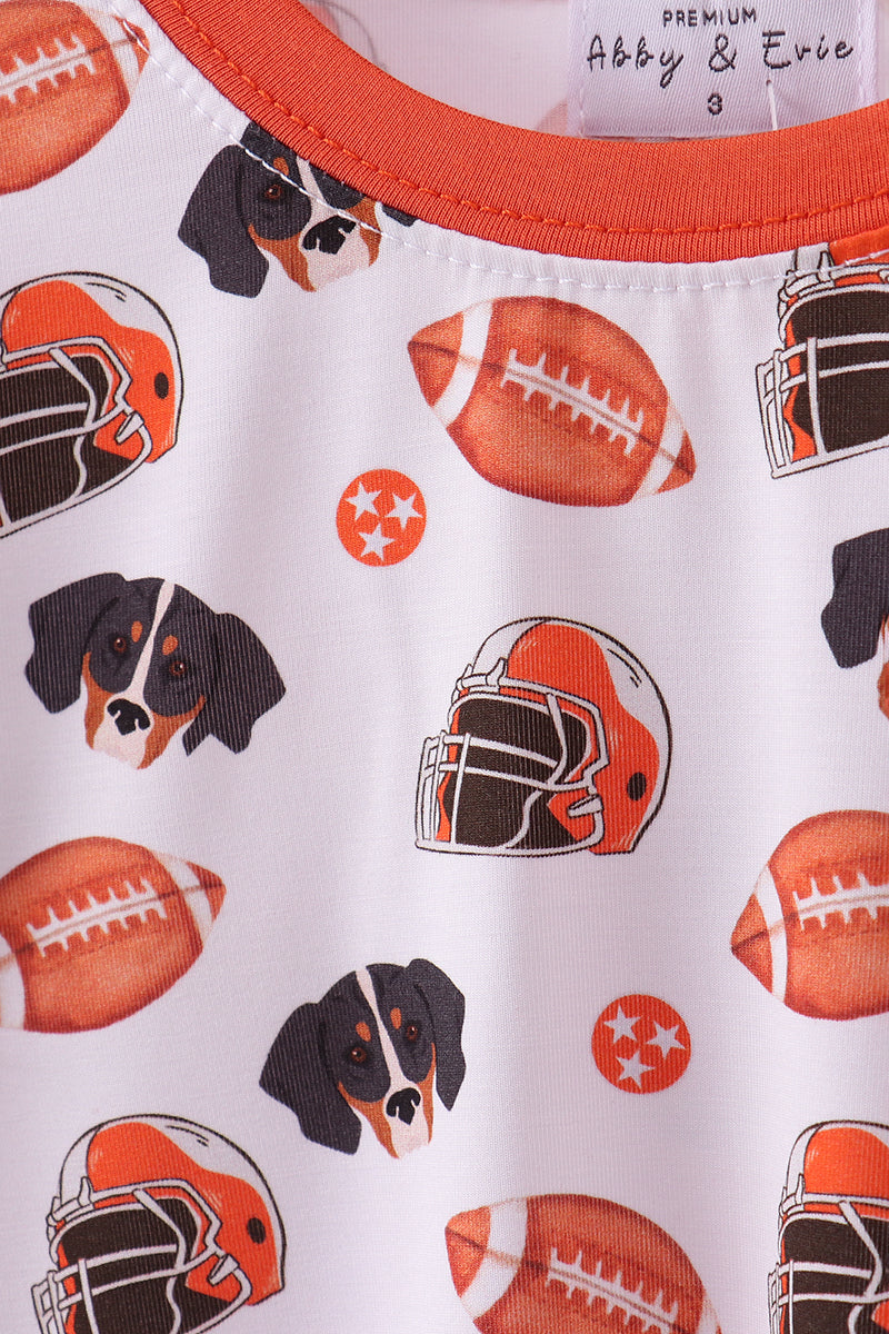 Orange Football print bamboo pants set