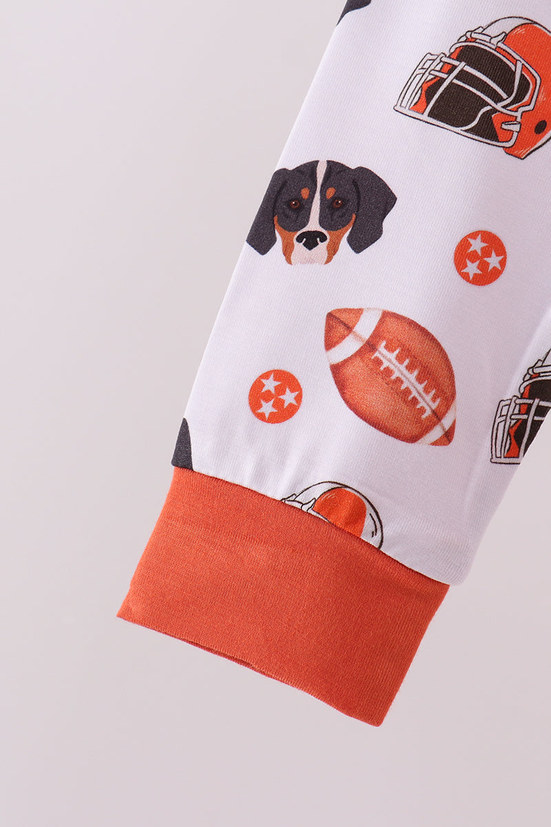 Orange Football print bamboo pants set