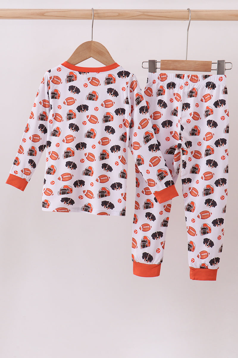 Orange Football print bamboo pants set