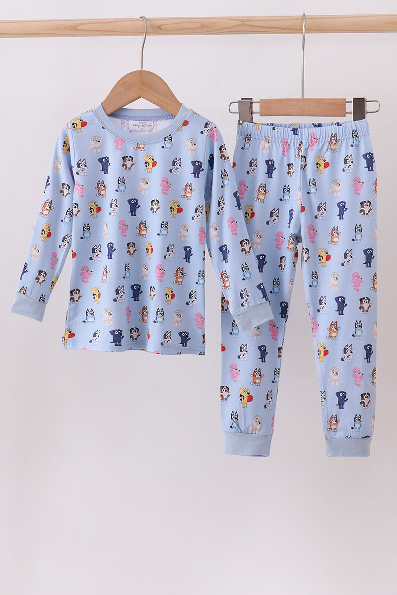 Blue character print bamboo pants set