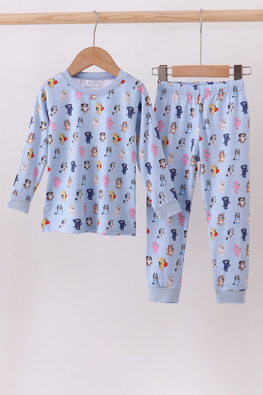 Blue character print bamboo pants set