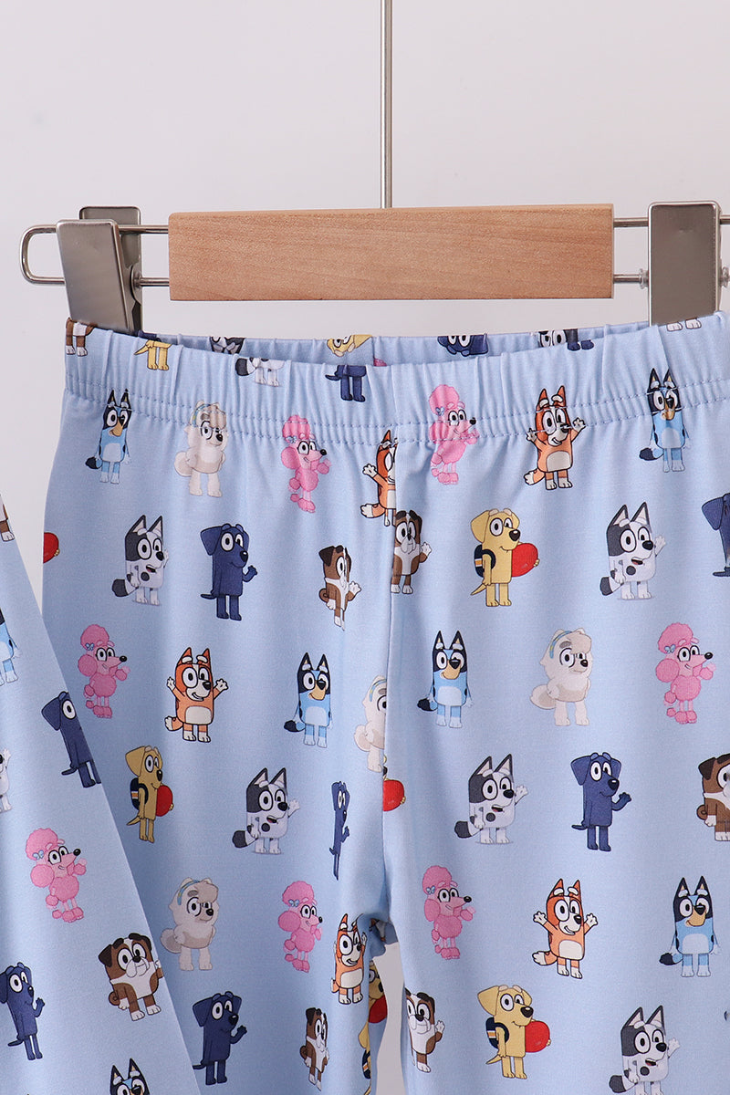 Blue character print bamboo pants set