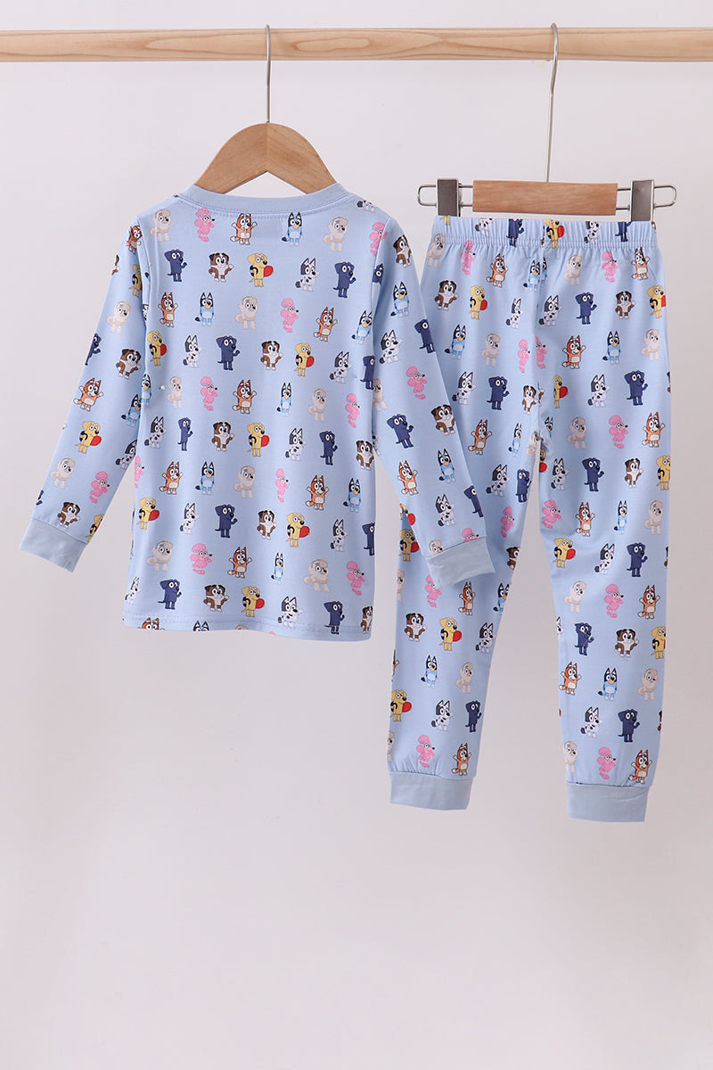 Blue character print bamboo pants set