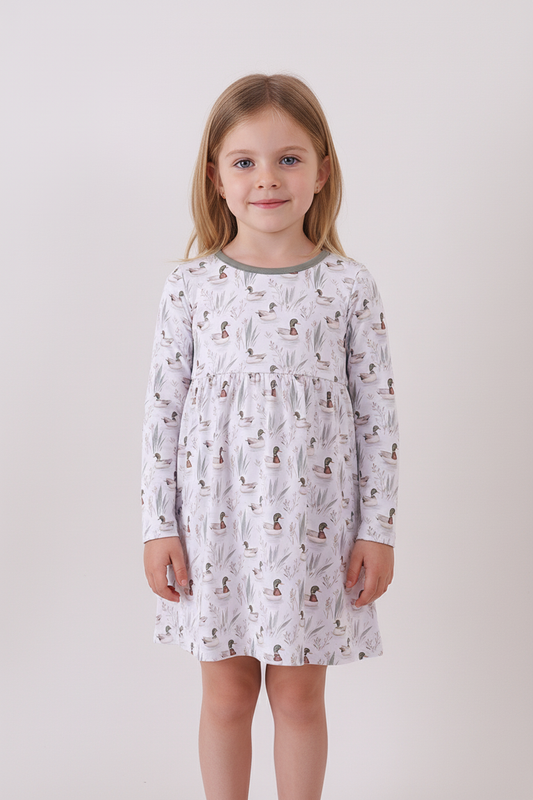 Green mallard print bamboo dress