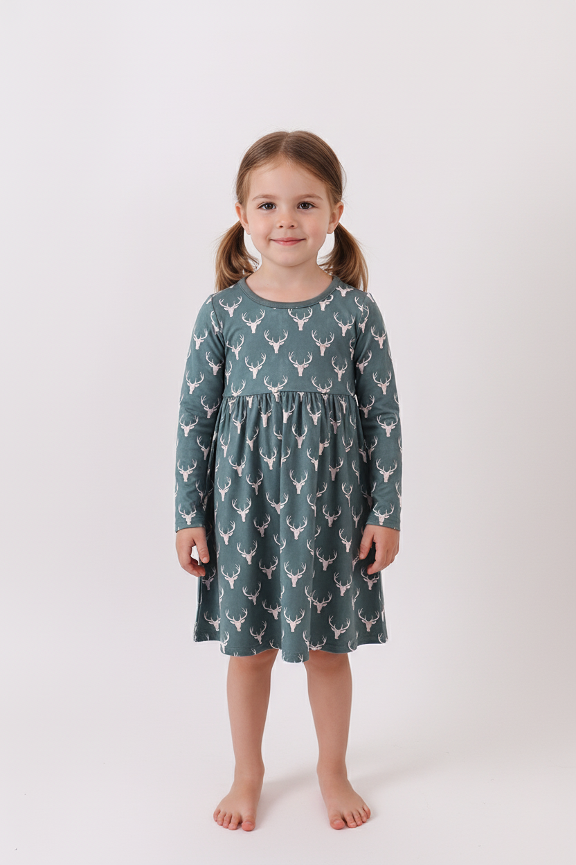 Forest reindeer print bamboo dress