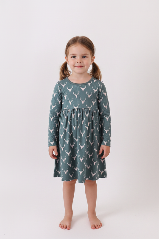 Forest reindeer print bamboo dress