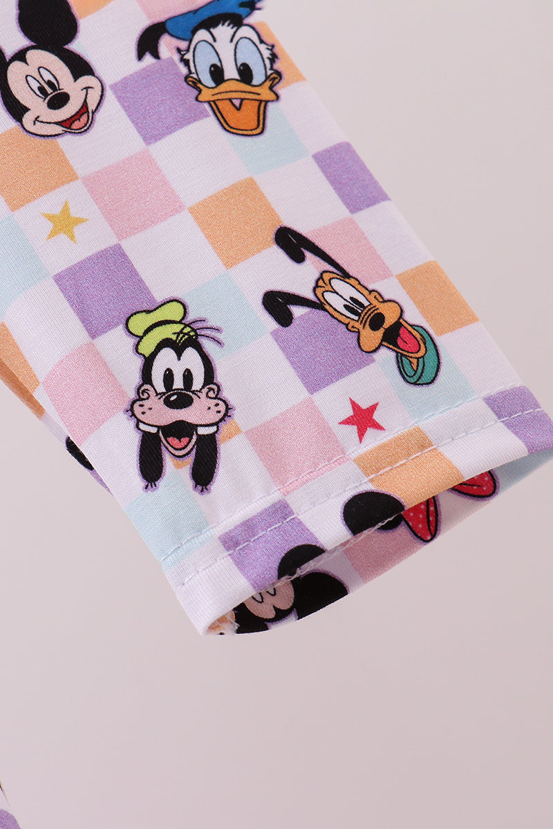 Purple character print bamboo checkered dress