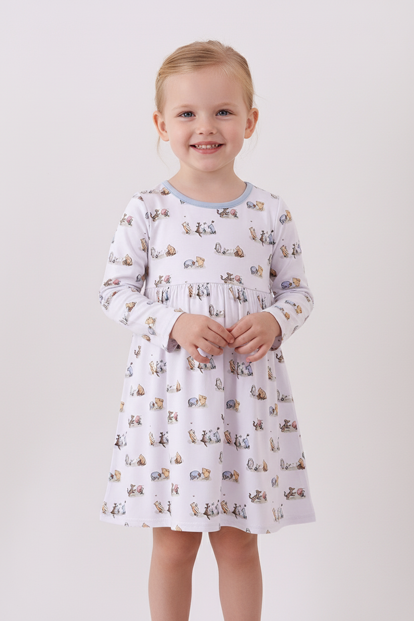 Blue character print bamboo dress