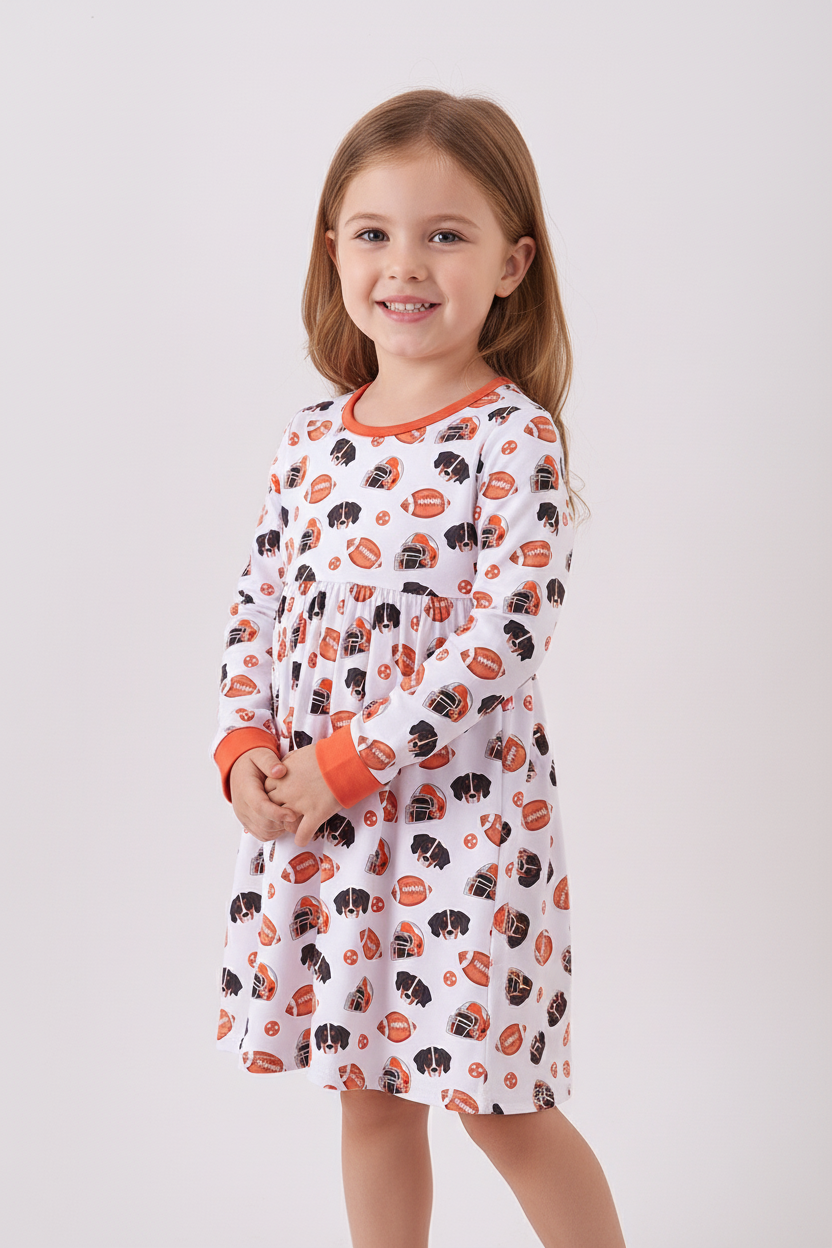 Orange Football print bamboo dress
