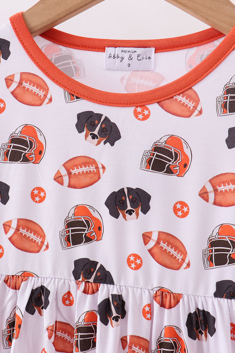Orange Football print bamboo dress