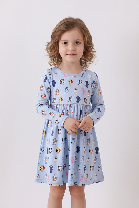 Blue character print bamboo dress
