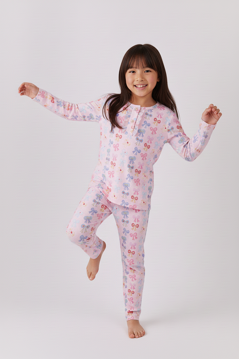 Whimsical bows bamboo pants set