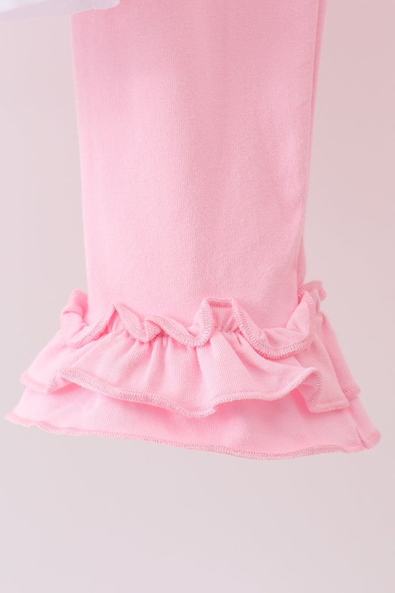 White christmas tree embroidery ruffle pants set