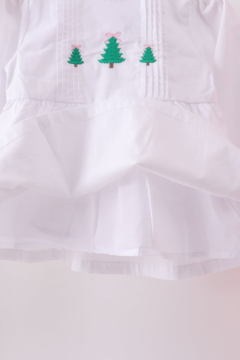 White christmas tree embroidery ruffle pants set