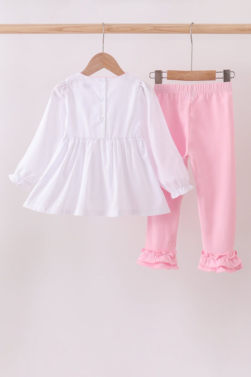 White christmas tree embroidery ruffle pants set