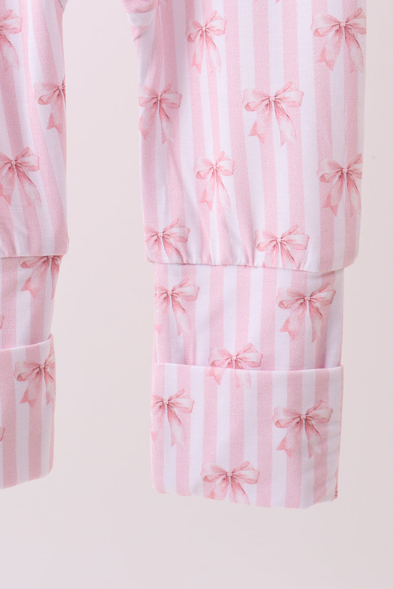 Blush bow stripe bamboo romper