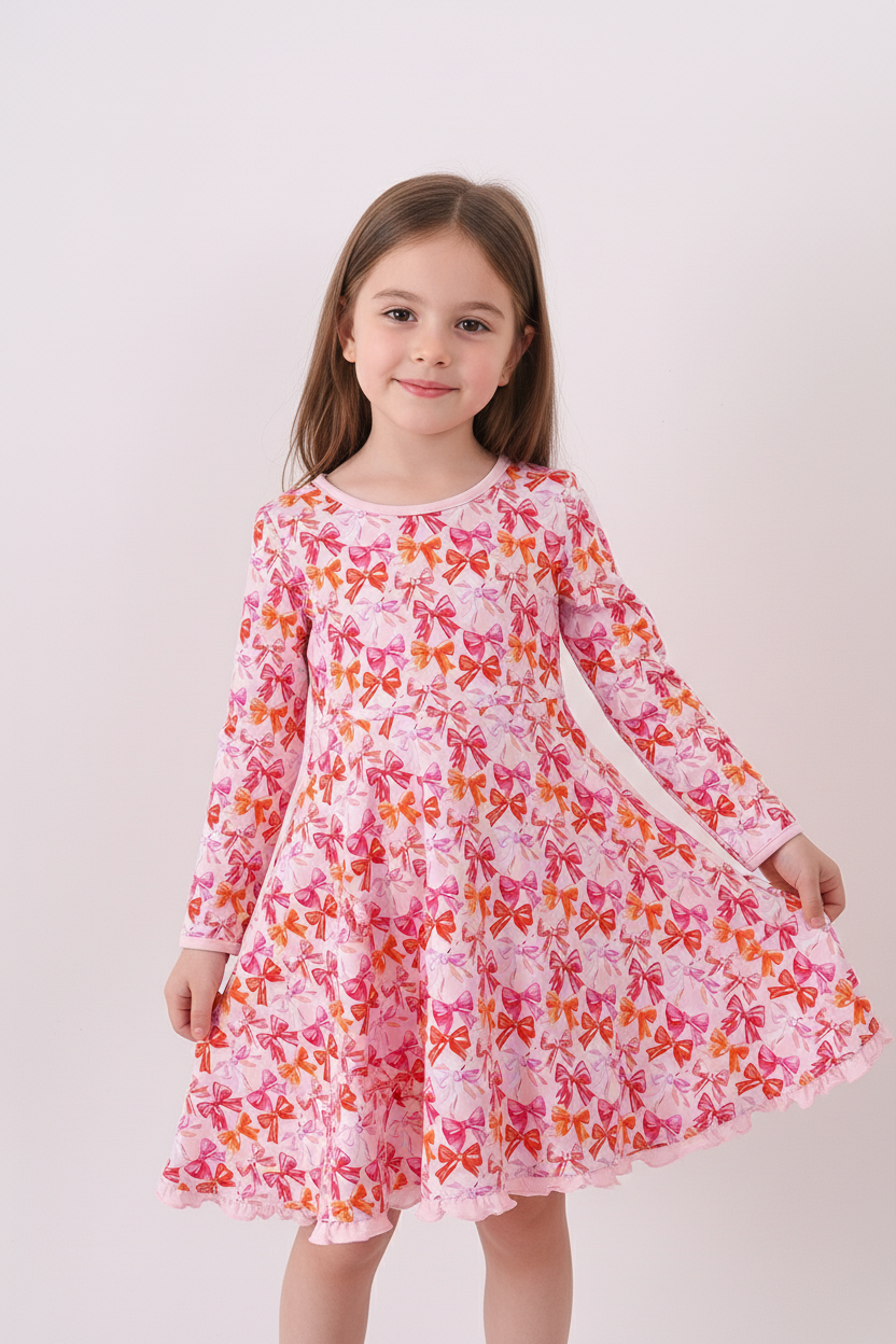Berry blossom bows ruffle bamboo dress