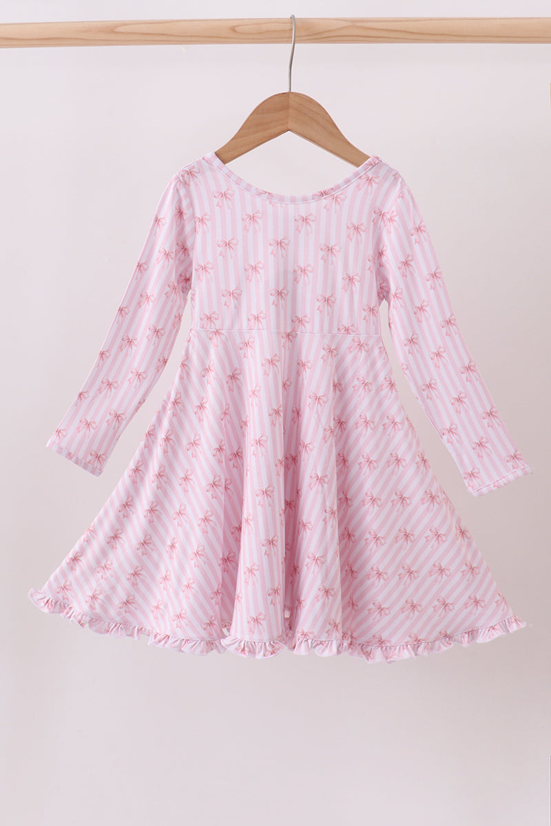 Blush bow stripe print ruffle bamboo dress