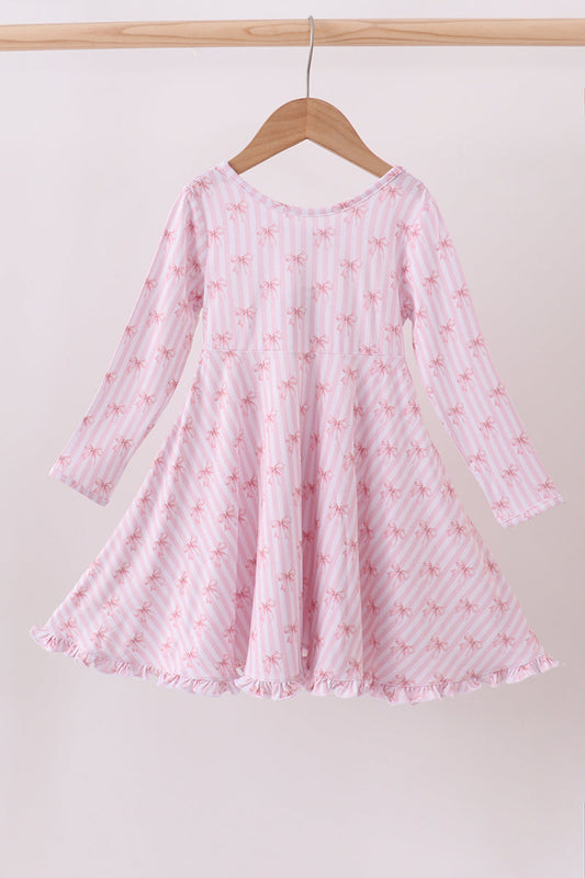 Blush bow stripe print ruffle bamboo dress