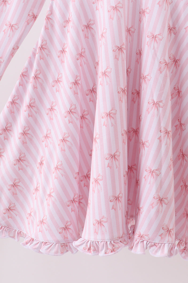 Blush bow stripe print ruffle bamboo dress