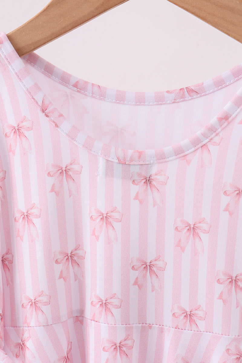 Blush bow stripe print ruffle bamboo dress