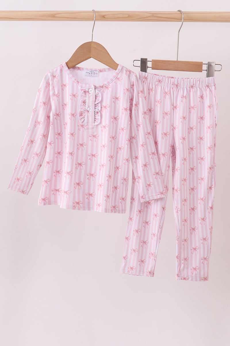 Blush bow stripe print bamboo pants set