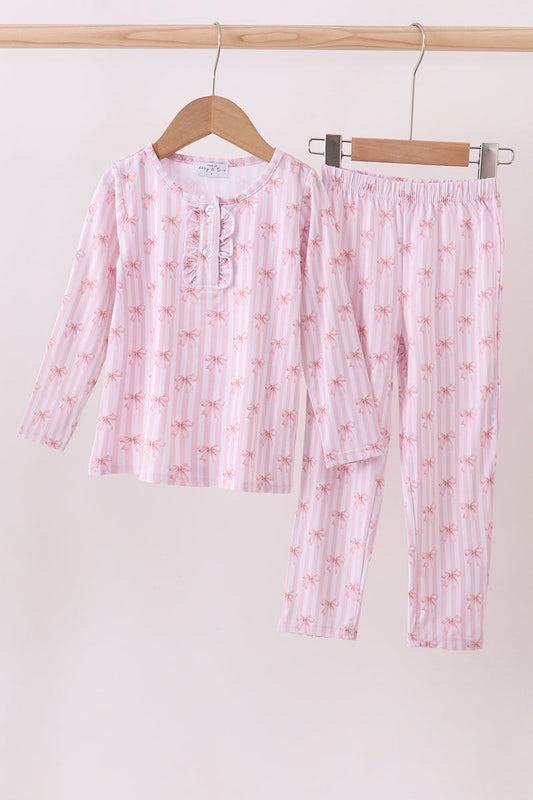 Blush bow stripe print bamboo pants set