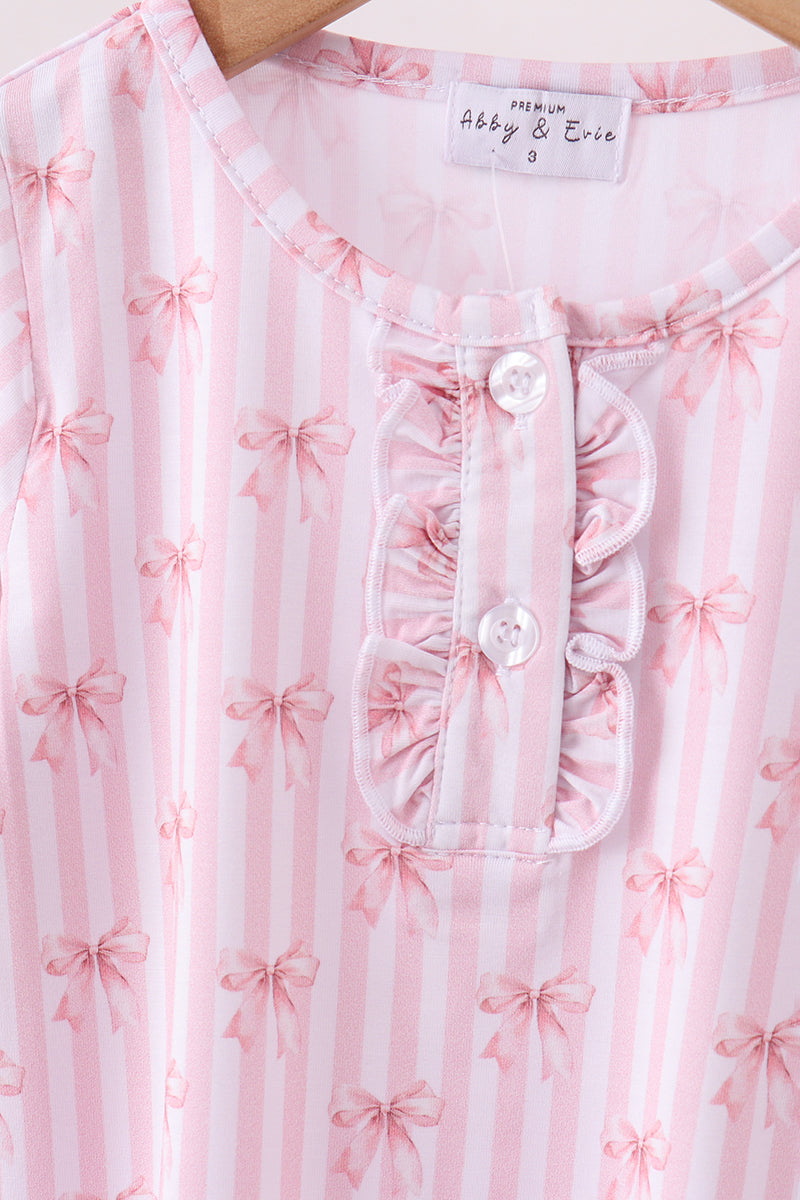 Blush bow stripe print bamboo pants set