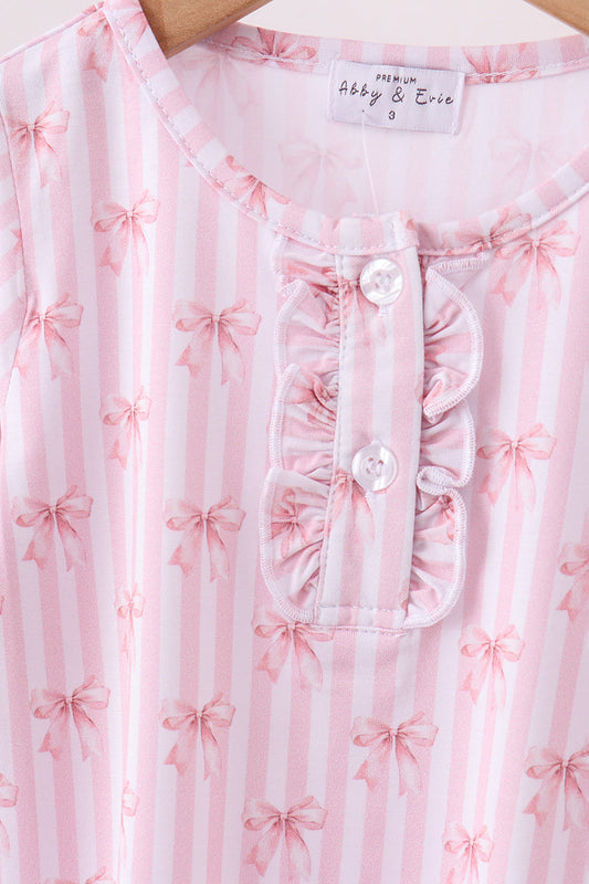 Blush bow stripe print bamboo pants set