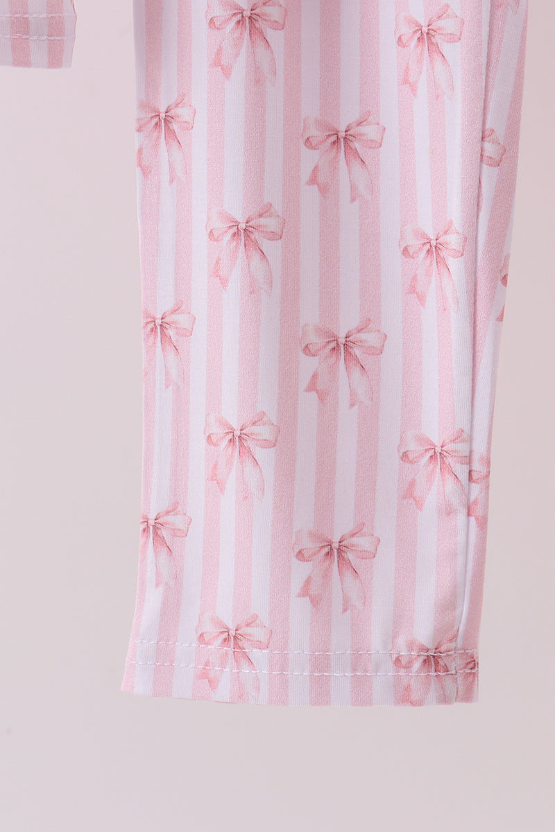 Blush bow stripe print bamboo pants set