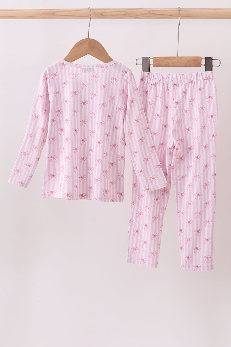 Blush bow stripe print bamboo pants set