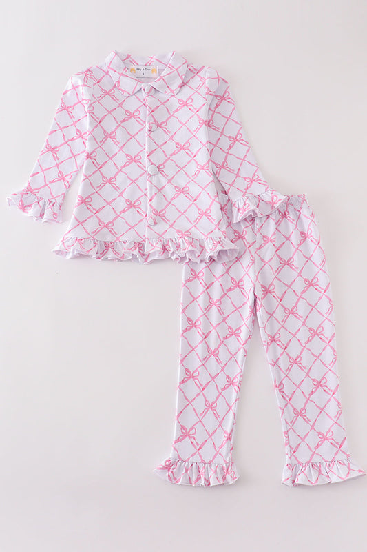 Pink bow girl pajamas set