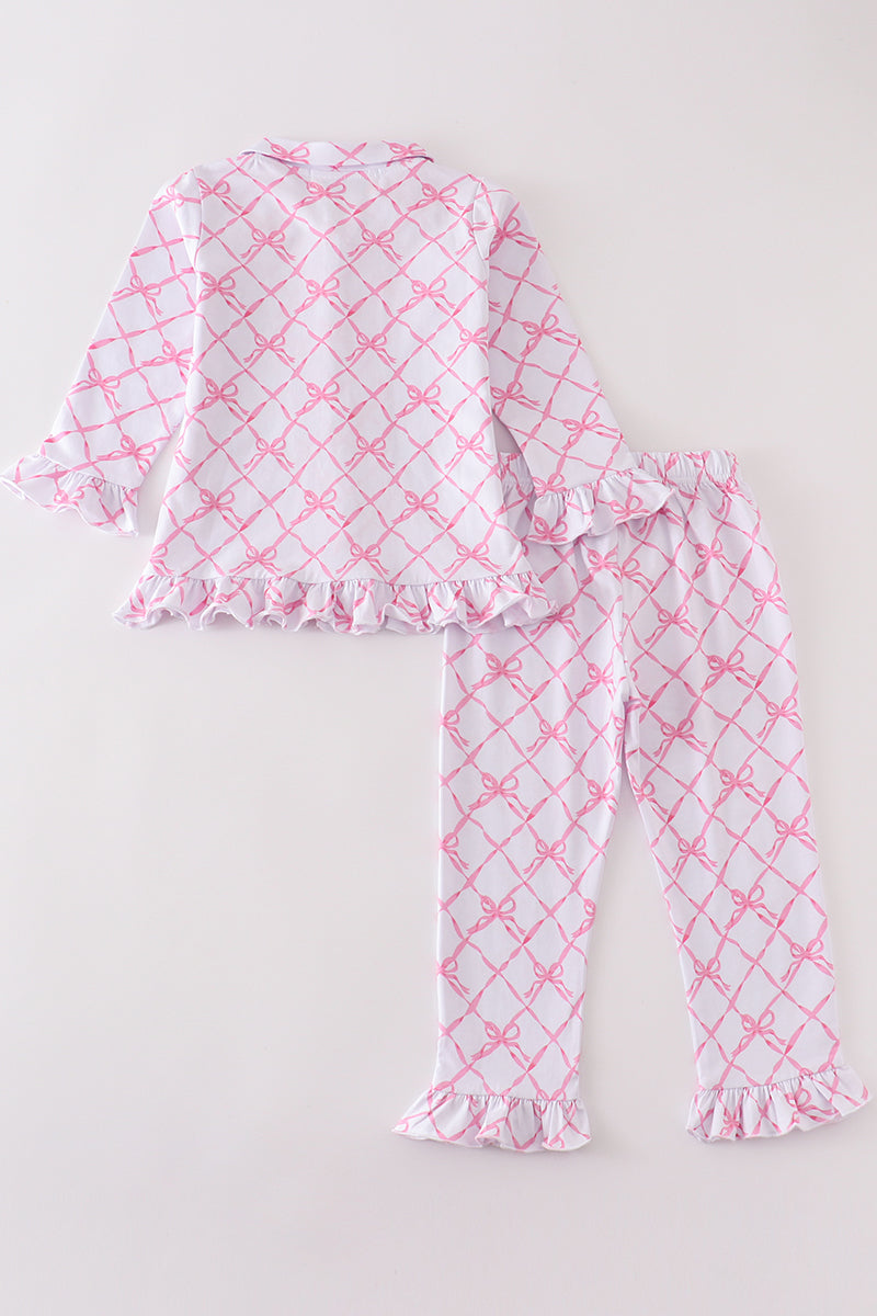 Pink bow girl pajamas set