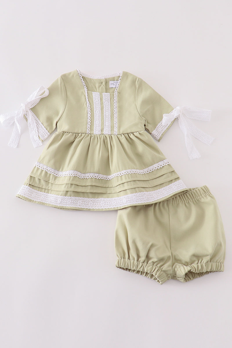 Sage lace ruffle baby set