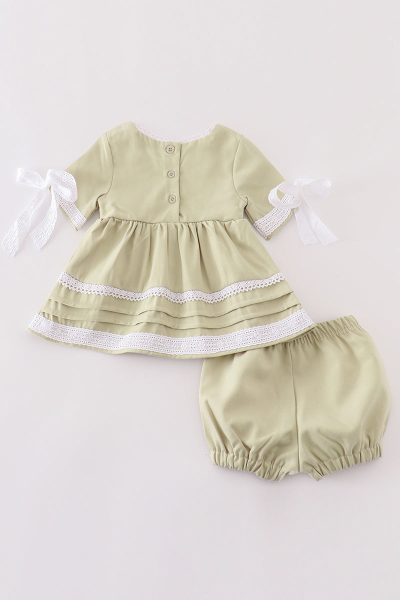 Sage lace ruffle baby set
