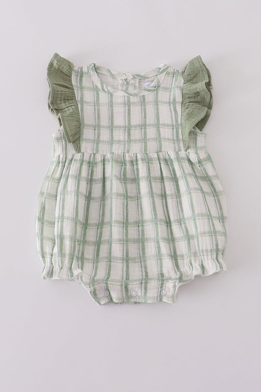 Sage ruffle plaid bubble