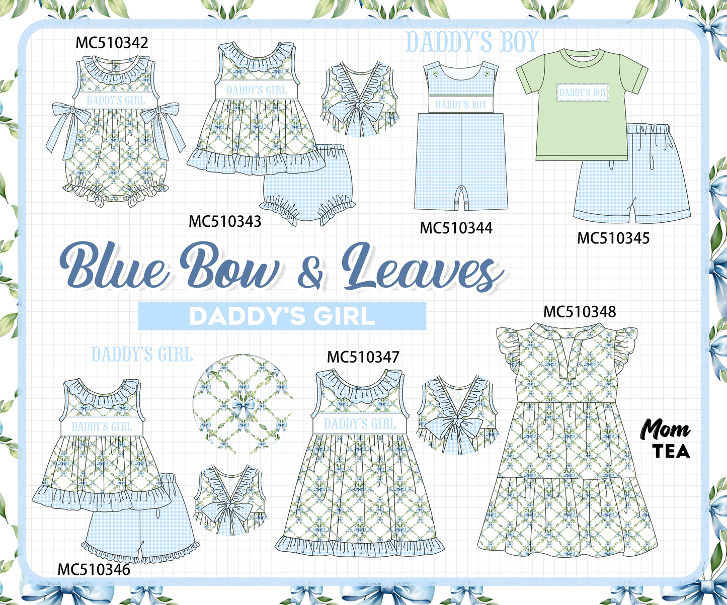 PO71 Blue DADDY'S GIRL embroidery bow gingham collection