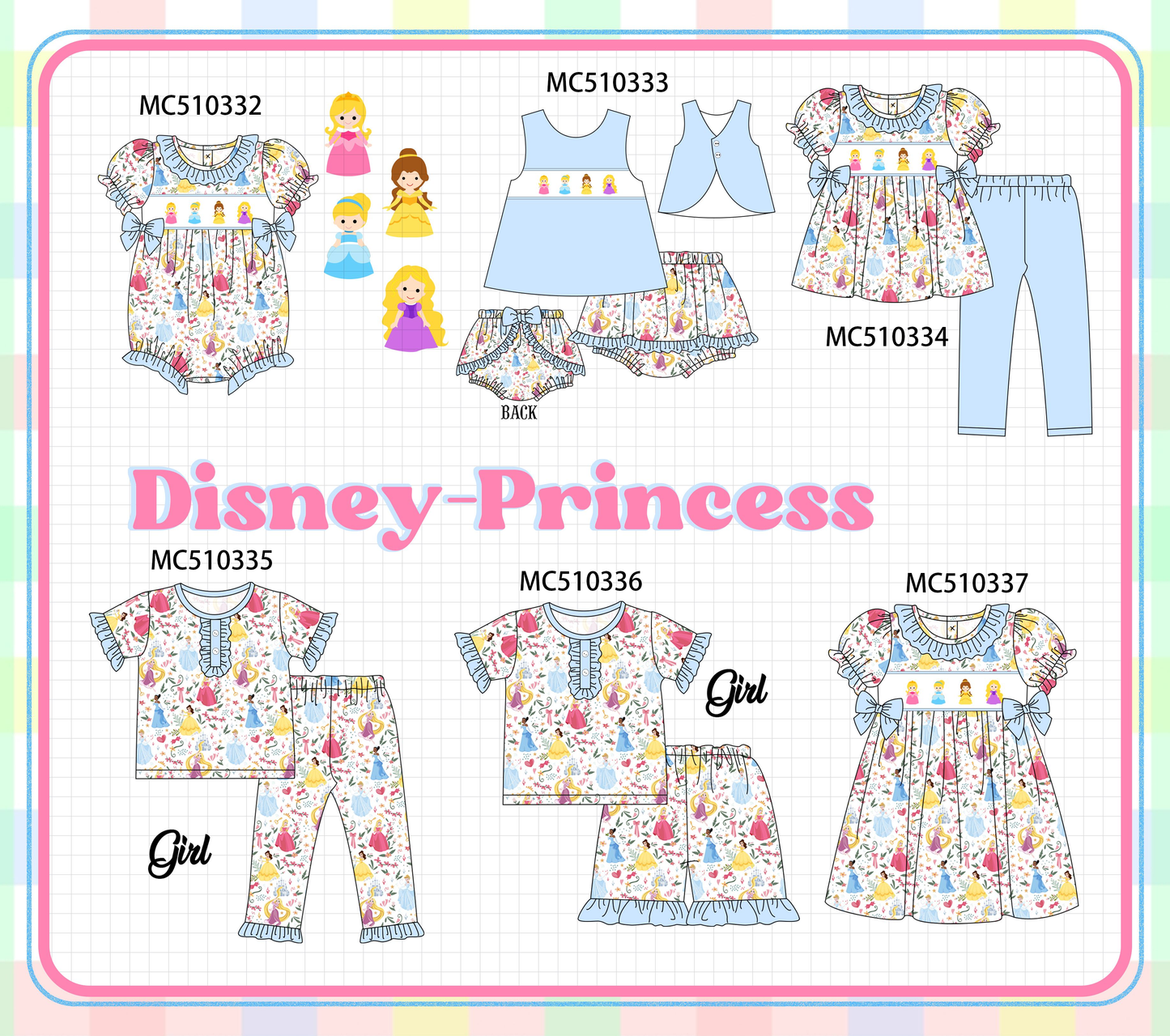 PO71 Blue character embroidery ruffle collection