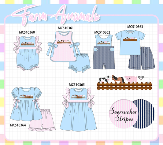 PO71 Blue farm animal seersucker collection