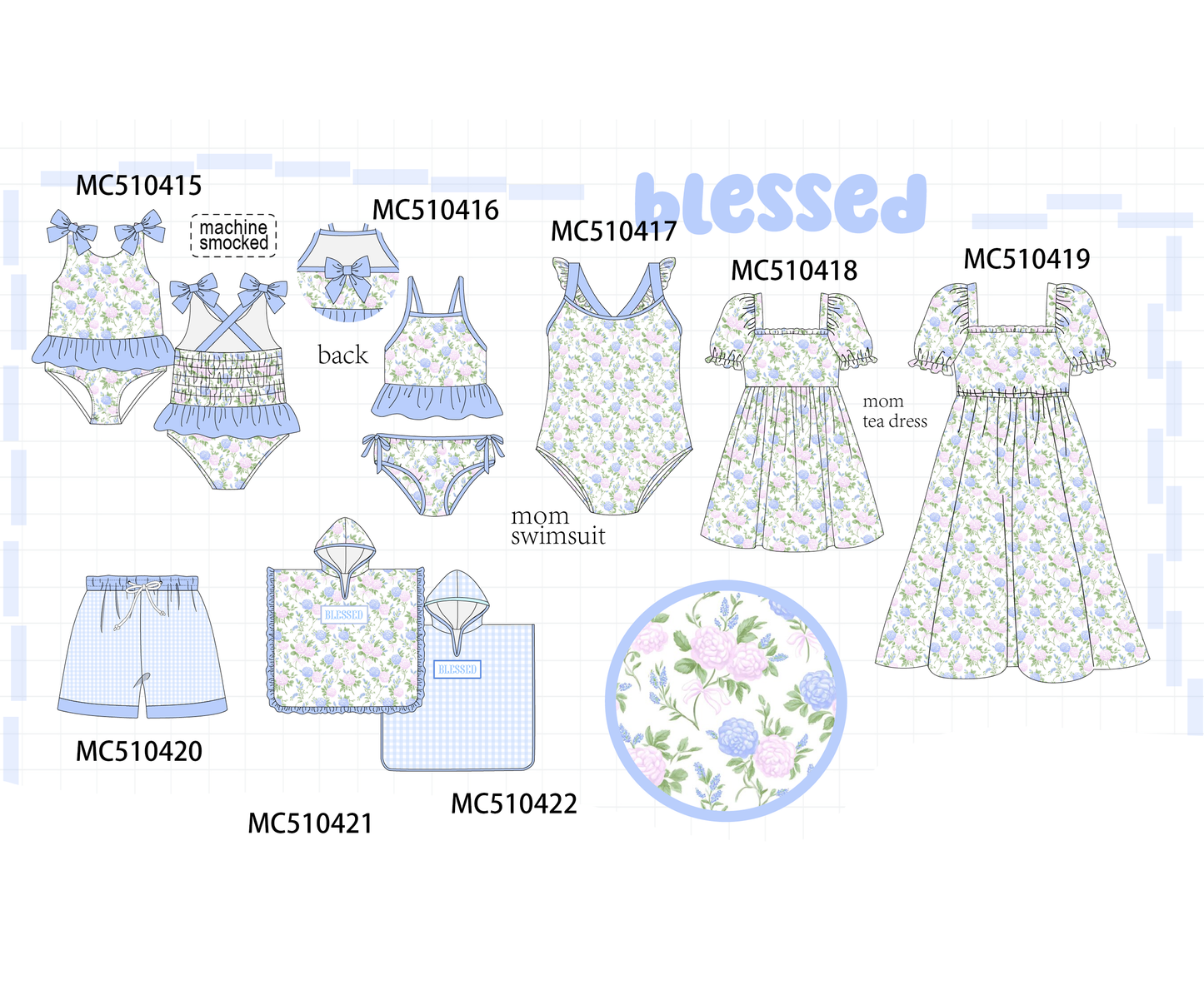PO71 Blue floral blessed embroidery collection 1