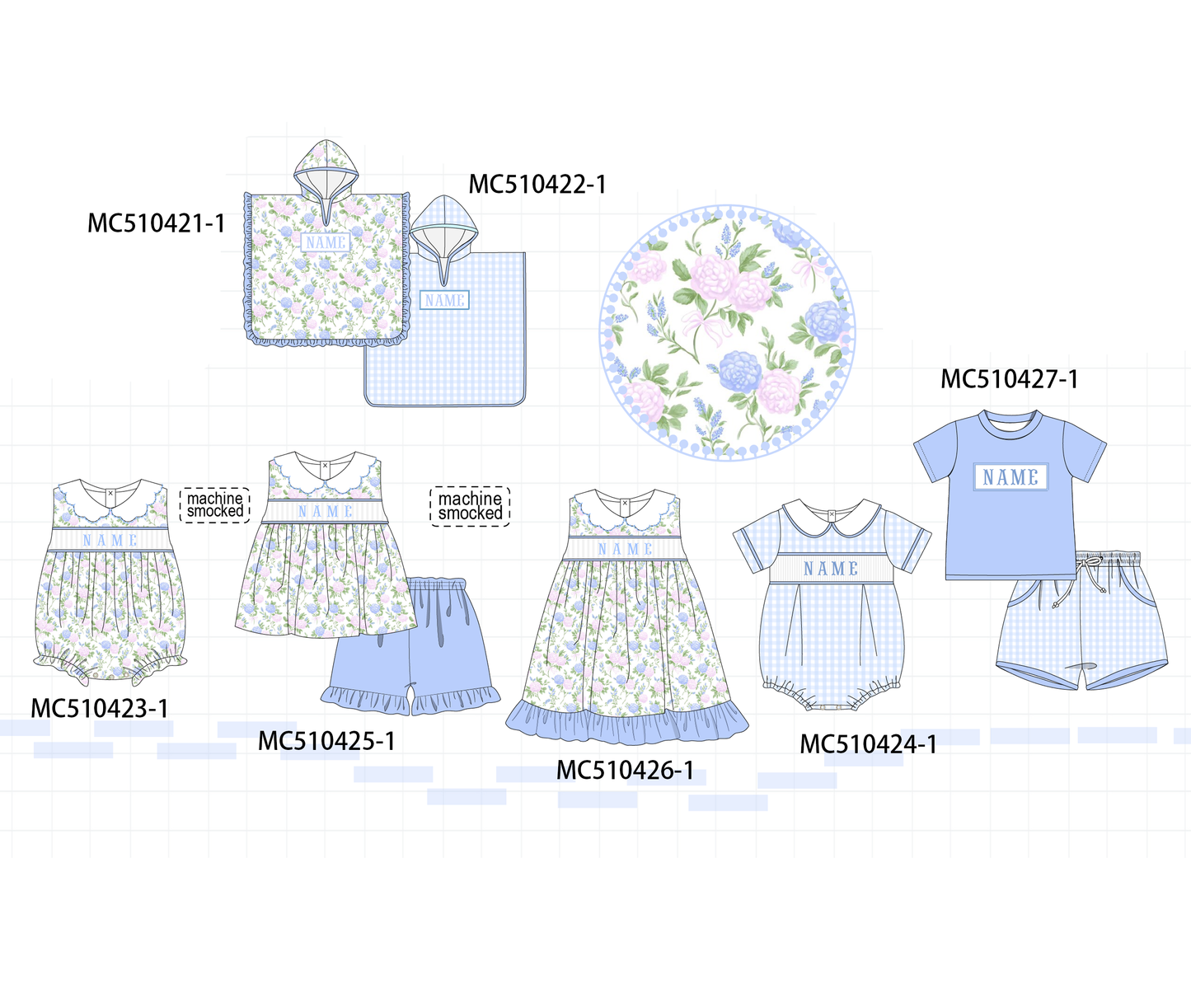PO71 Blue floral monogram embroidery collection