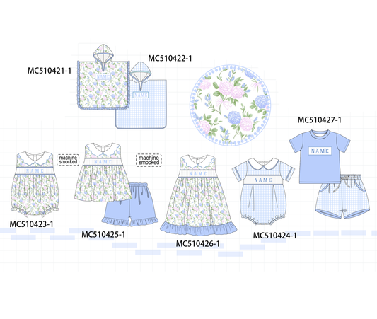 PO71 Blue floral monogram embroidery collection