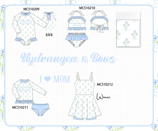 PO71 Blue hydrangea I love MOM embroidery ruffle collection